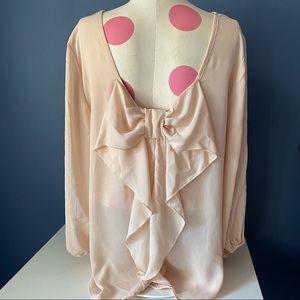 Light Pink Long Sleeved Blouse Bow Back LARGE